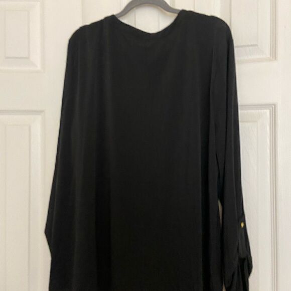 Always Indigo Long Sleeve Black Blouse Size 3X front Partial Gold Zipper - Picture 6 of 11